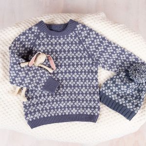 Strikkesett Snøfnugg-genser med lue - garnpakke i Bluum Soft Merino Ull
