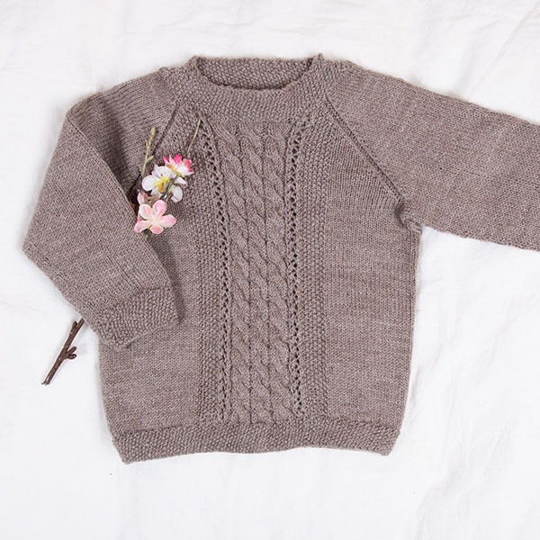 Strikkegenser Flette m/lue - garnpakke i Bluum Pure Eco Baby Wool