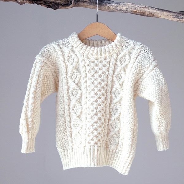 Strikkegenser Aran til barn - garnpakke i Bluum Pure Eco Baby Wool