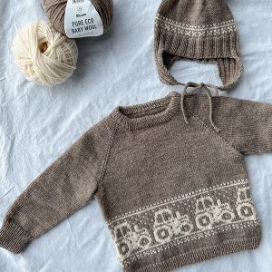 Strikkesett Traktor genser og lue - garnpakke i Bluum Pure Eco Baby Wool