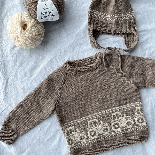Strikkesett Traktor genser og lue - garnpakke i Bluum Pure Eco Baby Wool