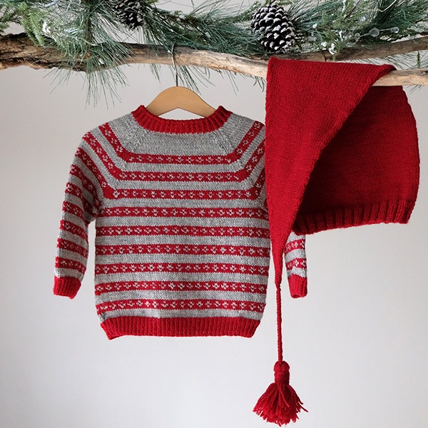 Strikkegenser Julekyss med nisselue - garnpakke i Bluum Pure Eco Baby Wool