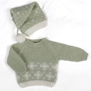 Strikkegenser Snø m/lang lue - garnpakke i Bluum Fluffy Alpaca