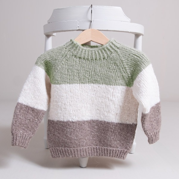 Strikkegenser Vårstriper - garnpakke i Bluum Fluffy Alpaca