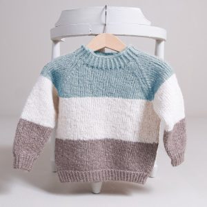 Strikkegenser Vårstriper - garnpakke i Bluum Fluffy Alpaca