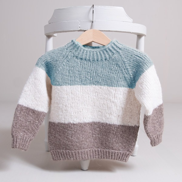 Strikkegenser Vårstriper - garnpakke i Bluum Fluffy Alpaca