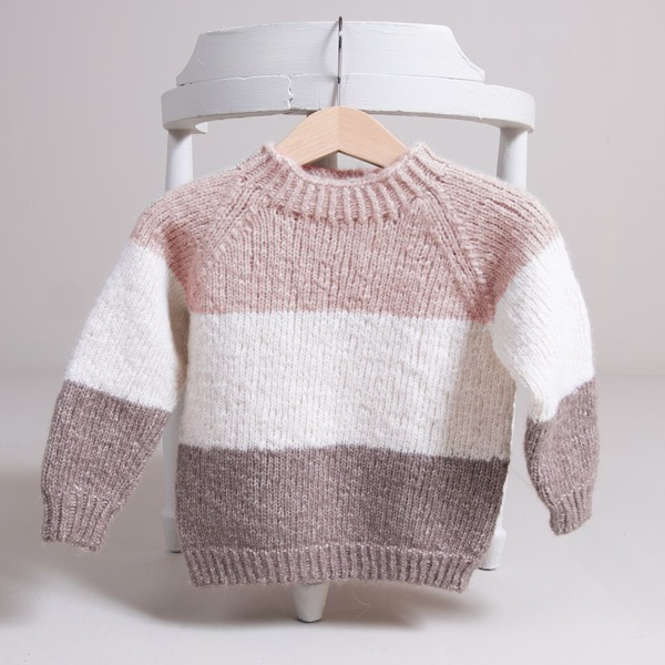 Strikkegenser Vårstriper - garnpakke i Bluum Fluffy Alpaca