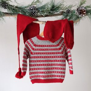 Strikkesett Julekyss genser m/nikkers og nisselue - garnpakke i Bluum Pure Eco Baby Wool