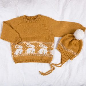 Strikkesett Kanin genser og lue - garnpakke i Bluum Pure Eco Baby Wool