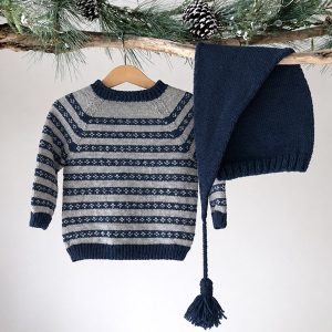 Strikkegenser Julekyss med nisselue - garnpakke i Bluum Pure Eco Baby Wool