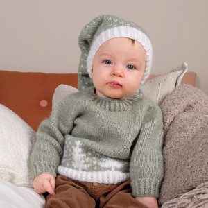 Strikkegenser Vinterskog m/lang lue - garnpakke i Bluum Fluffy Alpaca