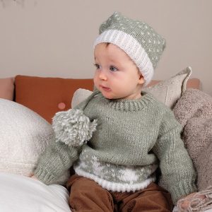 Strikkegenser Vinterskog m/lang lue - garnpakke i Bluum Fluffy Alpaca