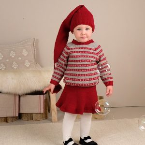 Strikkesett Julekyss genser m/skjørt og nisselue - garnpakke i Bluum Pure Eco Baby Wool